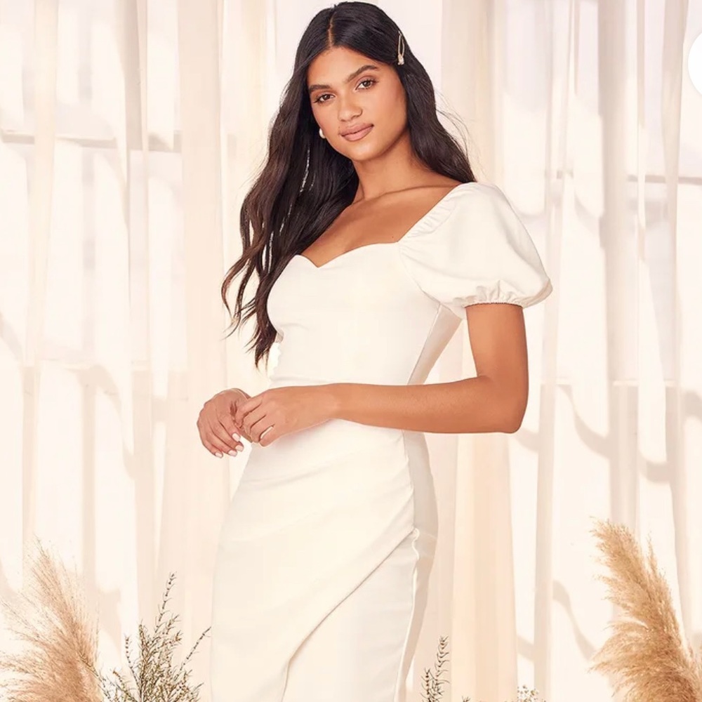 Lulu’s White Puff Sleeve Midi Dress